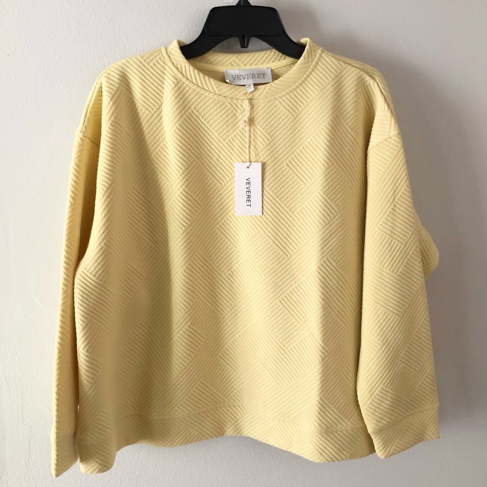 Veveret Textured Crewneck Sweater in Pale Yellow - Picture 1 of 5